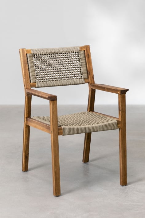 Silla de jardín con reposabrazos en madera de acacia y cuerda trenzada Tenay Square