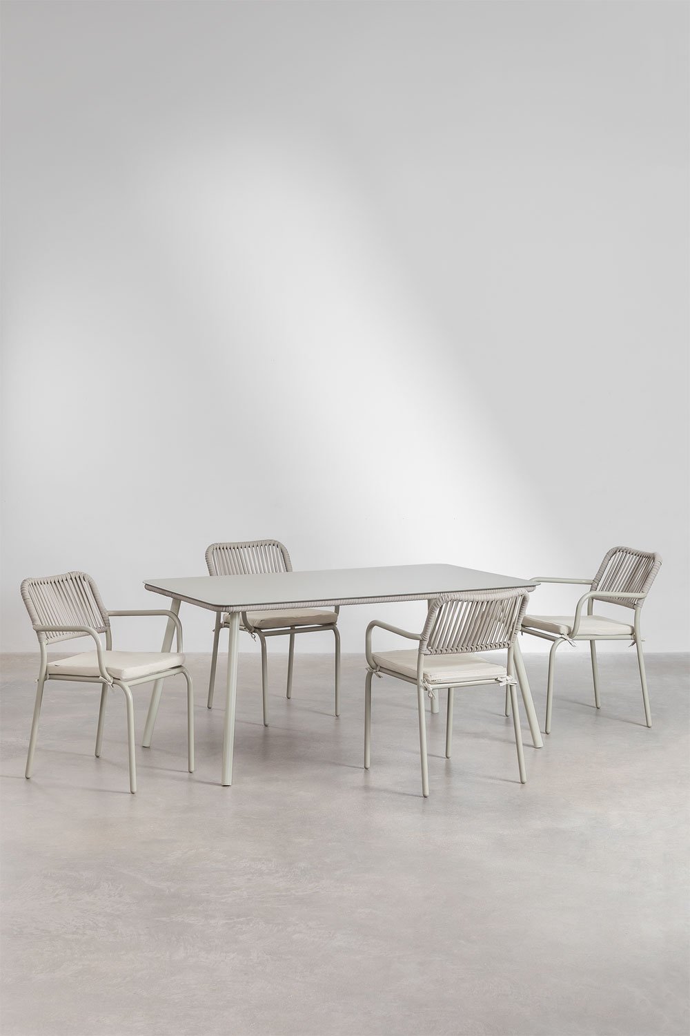 Set de mesa rectangular 160 x 90 cm y 4 sillas de jardín apilables en aluminio Arhiza, imagen de galería 2