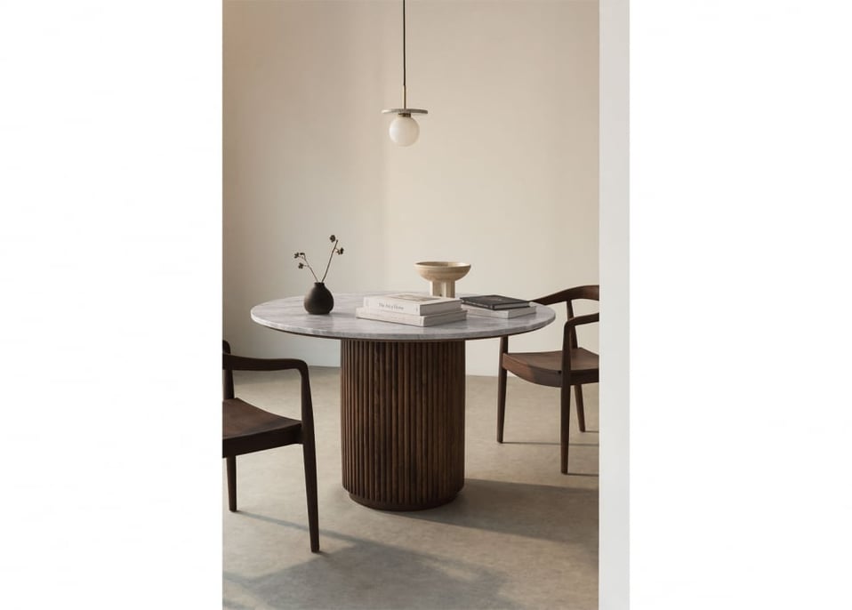 Mesa de Comedor Redonda en Mármol y Madera de Mango (Ø120 cm) Giselda