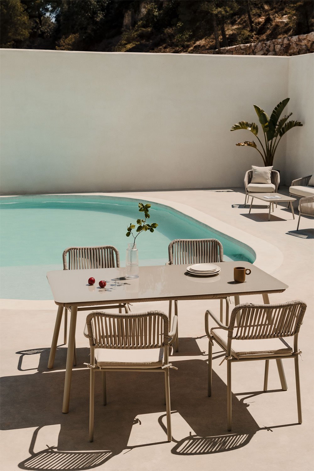 Set de mesa rectangular 160 x 90 cm y 4 sillas de jardín apilables en aluminio Arhiza, imagen de galería 1