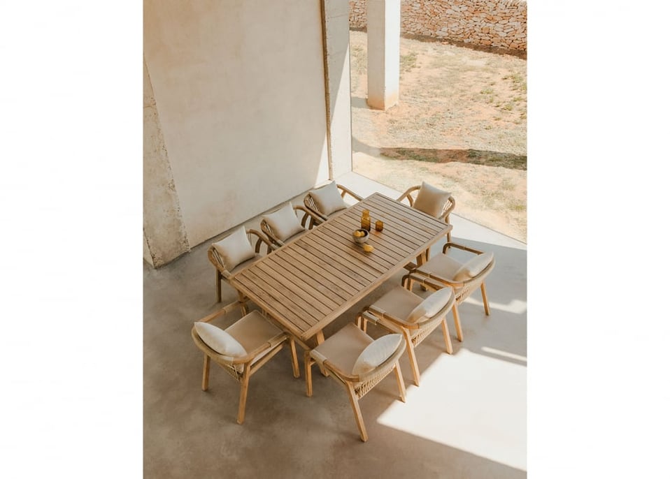 Set de Mesa Rectangular (200x100 cm) y 8 Sillas de Comedor en Madera de Acacia Dubai - Blanco Gardenia