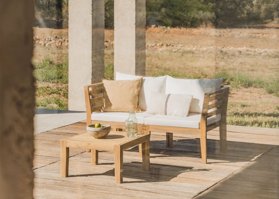 Conjunto de jardín con sofá modular de 2 piezas con reposabrazos y mesa de centro Filips