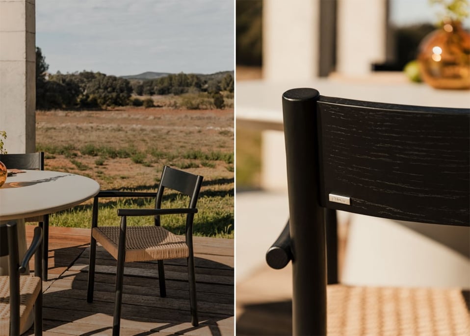 Silla de jardín en madera de roble y cuerda trenzada Mara - Negro