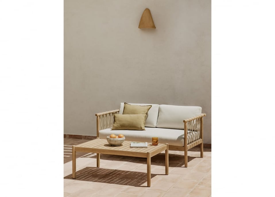 Set de Sofá de 2 Plazas y Mesa de Centro para Jardín en Madera de Acacia (100x60 cm) Bizerta