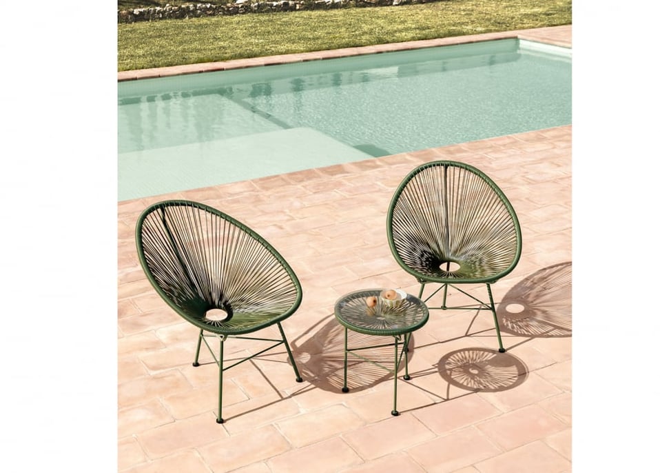 Set de jardín con 2 sillones y mesa auxiliar de jardín en polietileno y acero New Acapulco