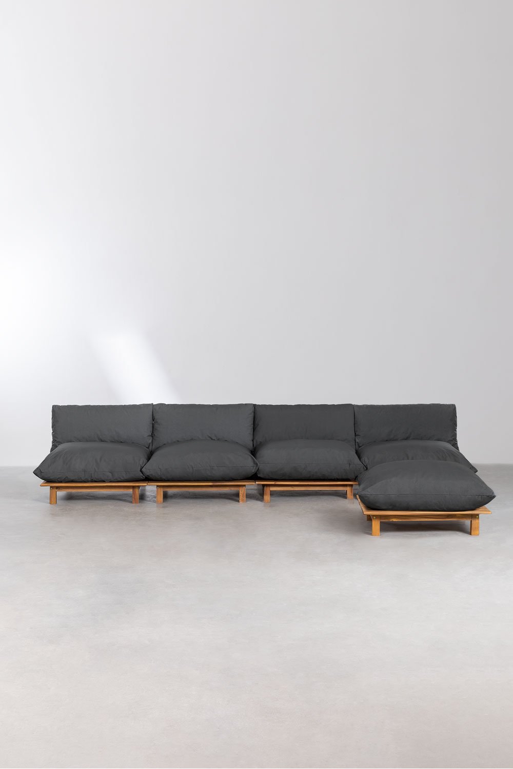 Sofá modular reclinable de 4 piezas con puff en madera de acacia Brina, imagen de galer&iacute;a 3