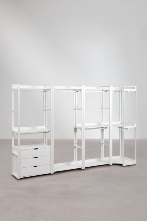 Armario Modular Abierto Esquinero de 4 Piezas en Acero y Madera Ariaster - Blanco