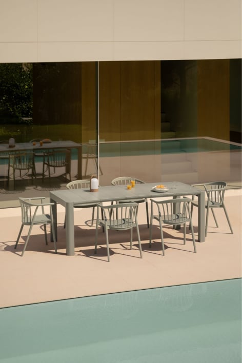 Set de mesa rectangular (180x100 cm) Arnadine y 6 sillas de jardín Ivor