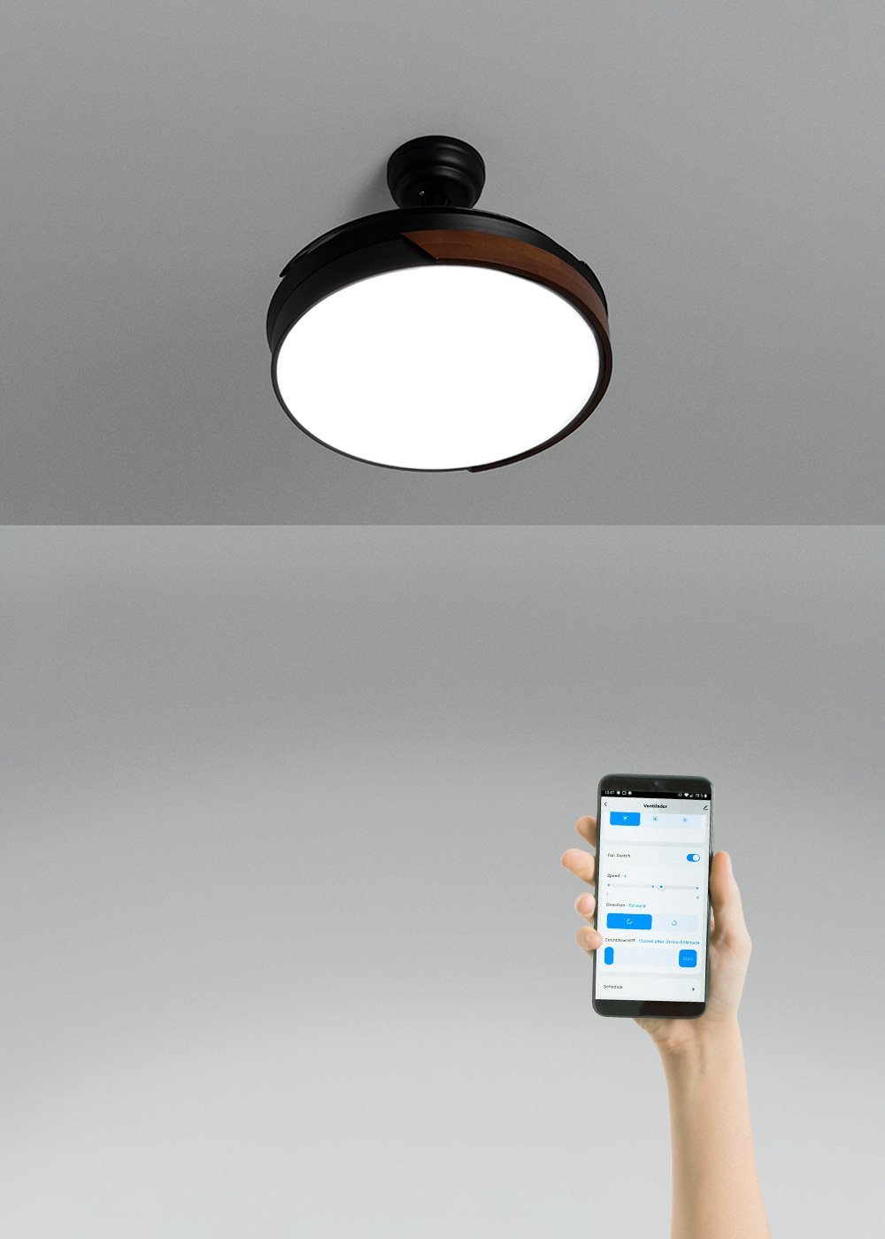 CREATE - WIND CLEAR - Ventilador de techo 40W silencioso Ø108cm aspas retráctiles con luz LED de 36W, imagen de galería 1