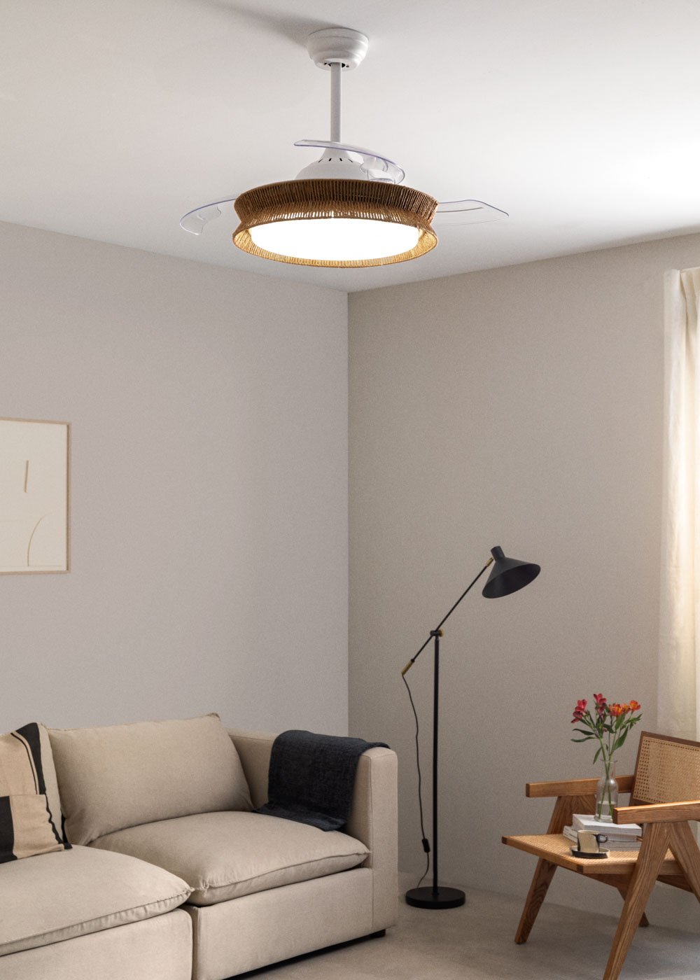 CREATE - WIND CLEAR RATTAN - Ventilador de techo 40W silencioso Ø107cm aspas retráctiles con luz LED de 36W, imagen de galer&iacute;a 1