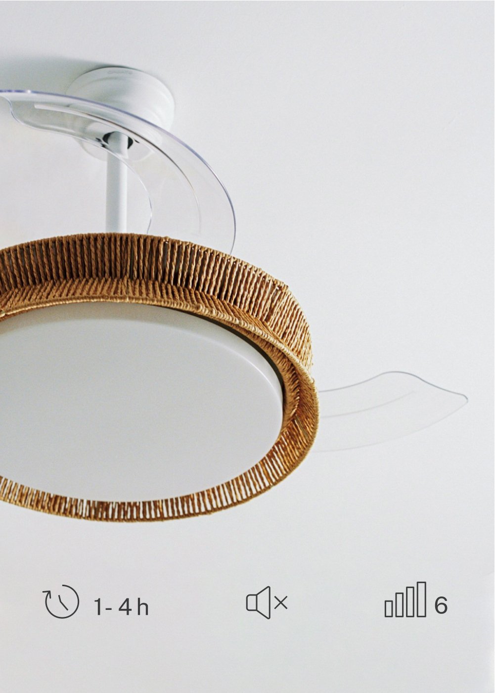 CREATE - WIND CLEAR RATTAN - Ventilador de techo 40W silencioso Ø107cm aspas retráctiles con luz LED de 36W, imagen de galer&iacute;a 6