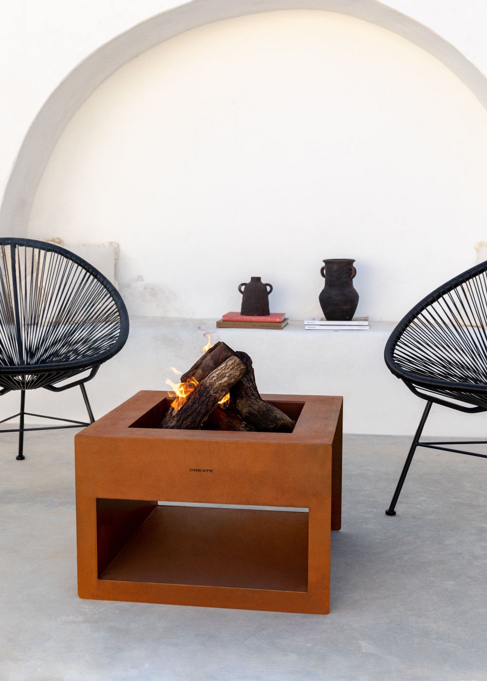 CREATE - FIRE PIT CUBE - Brasero exterior cuadrado de acero corten, imagen de galería 1