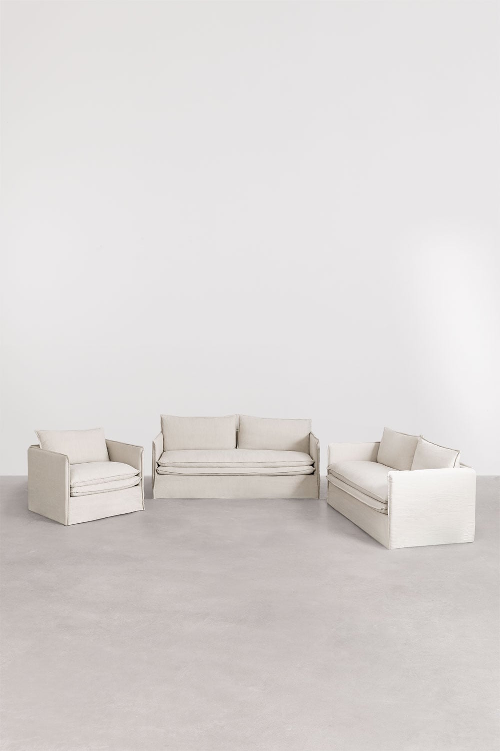 Conjunto de salón con sofá de 2 plazas, sofá de 3 plazas y sillón en lino y algodón Grace, imagen de galer&iacute;a 3