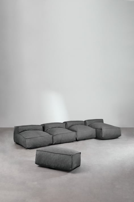 Sofá modular chaise longue de 4 piezas y puff Dojans