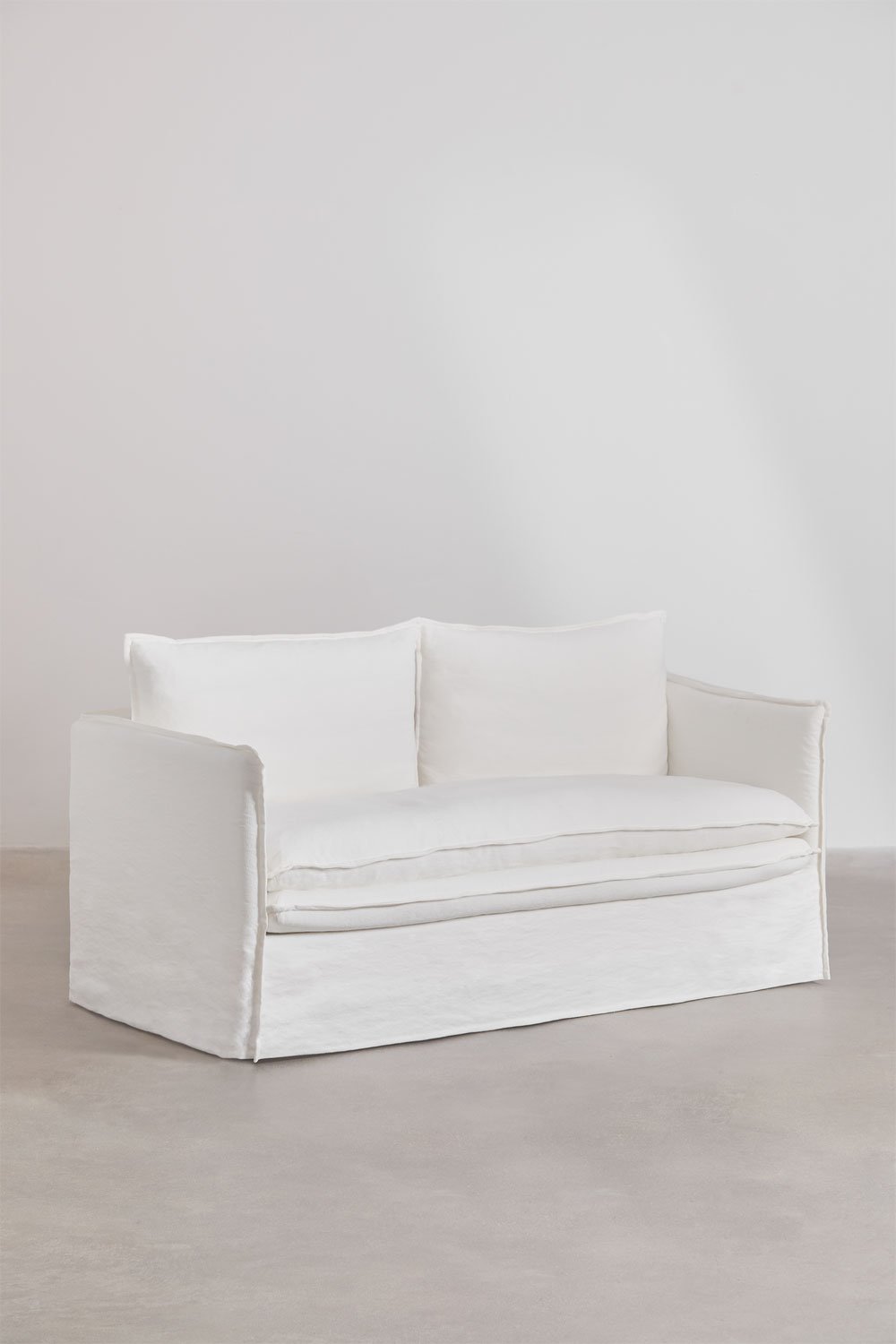 Conjunto de salón con sofá de 2 plazas, sillón y puff en lino y algodón Grace, imagen de galería 4