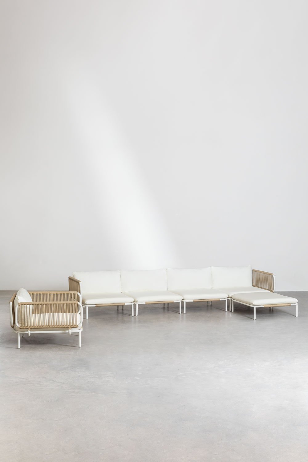 Sofá modular de jardín de 4 piezas con 2 sillones esquineros, puff y sillón Roubly , imagen de galería 2