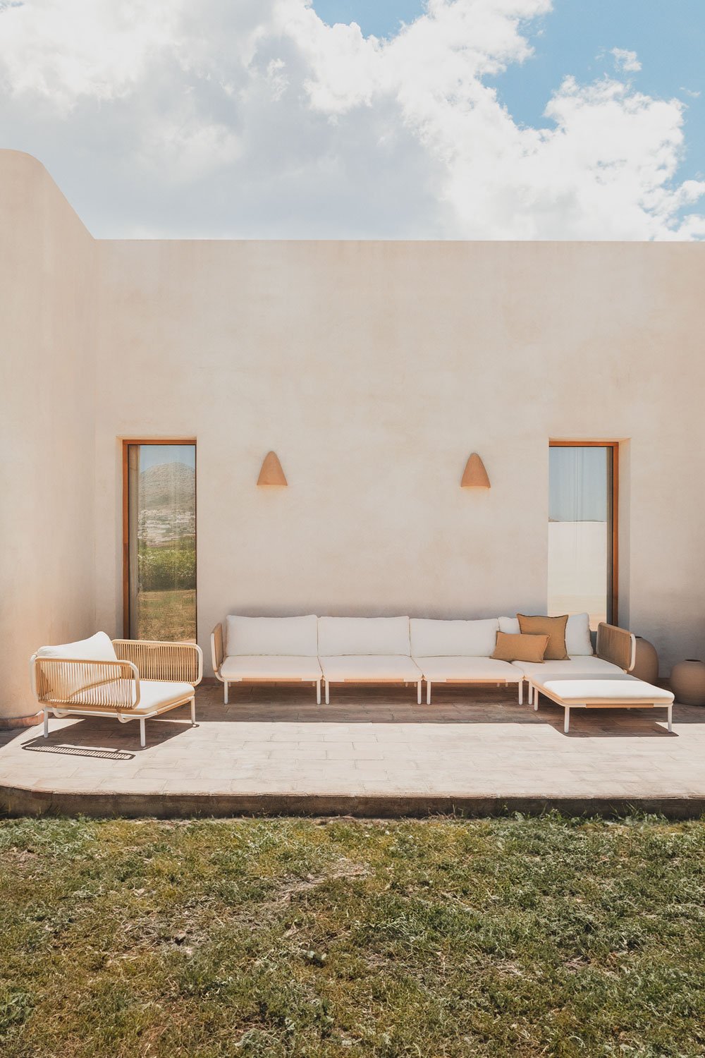 Sofá modular de jardín de 4 piezas con 2 sillones esquineros, puff y sillón Roubly , imagen de galería 1