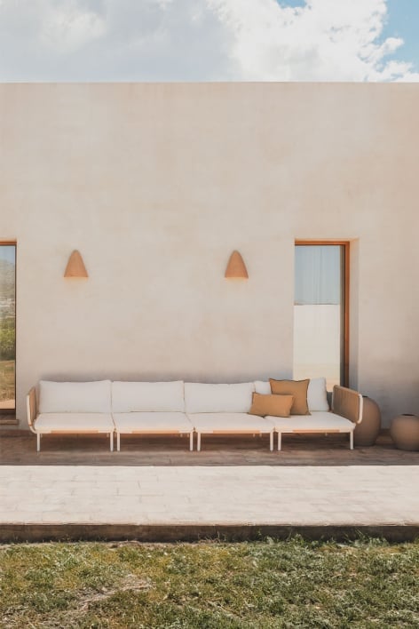 Sofá modular de jardín de 4 piezas con 2 sillones esquineros Roubly