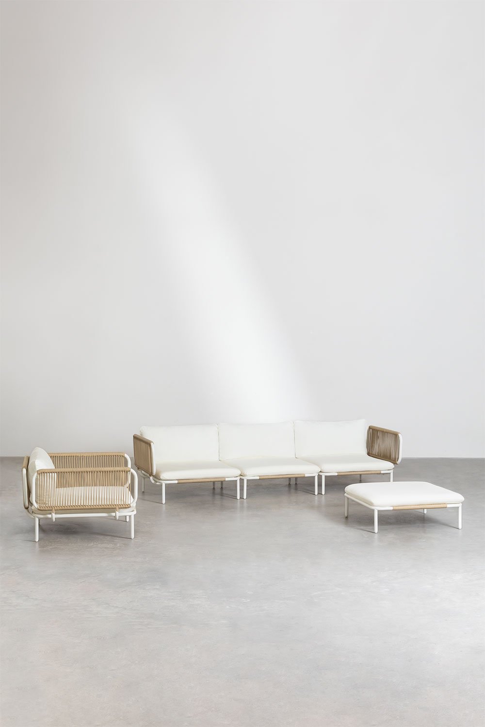 Sofá modular de jardín de 3 piezas con 2 sillones esquineros, puff y sillón Roubly, imagen de galería 2