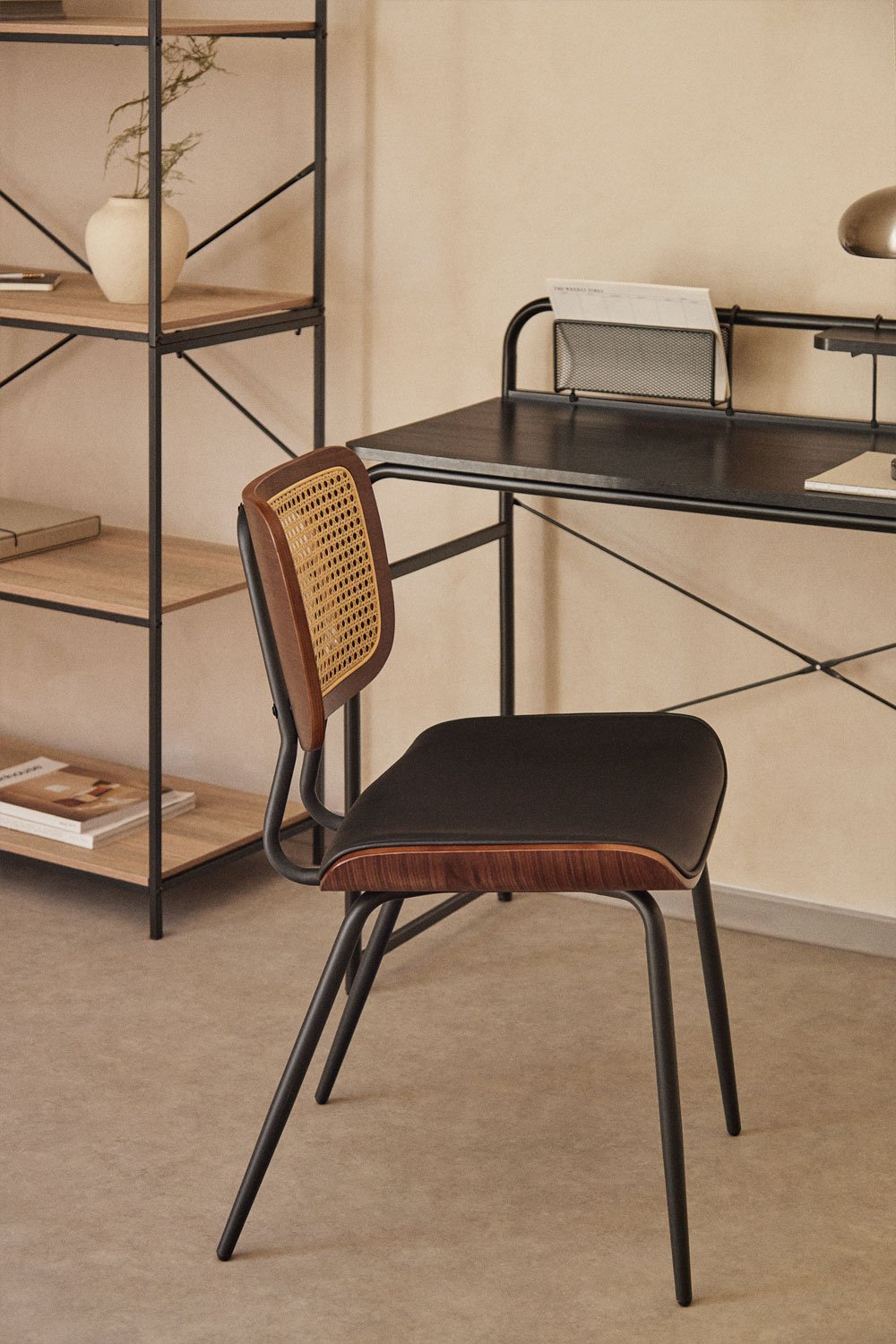 Pack de 4 Sillas de Comedor en Madera, Ratán y Polipiel Raysa         , imagen de galería 1