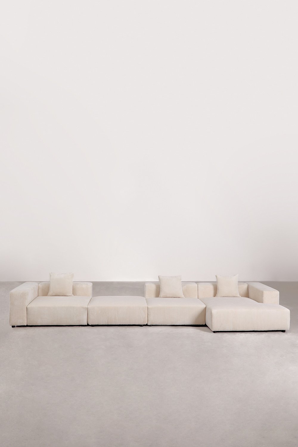 Sofá modular chaise longue derecho de 3 piezas con reposabrazos alto y puff ↔︎480 cm Bruna , imagen de galería 3