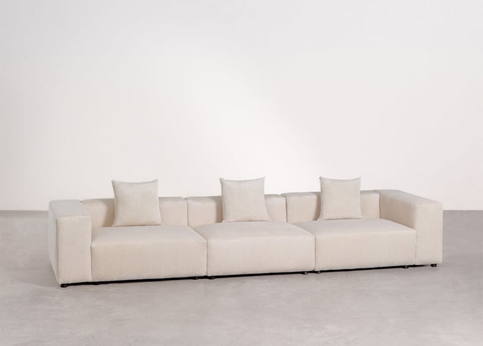 Sofá modular de 3 piezas (↔︎375 cm) con reposabrazos alto Bruna - Pana Beige Lino
