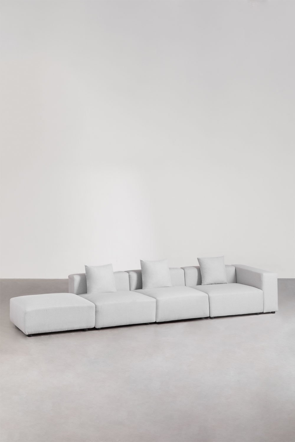 Sofá modular esquinero derecho de 3 piezas con reposabrazos alto y puff ↔︎450 cm Bruna , imagen de galería 3