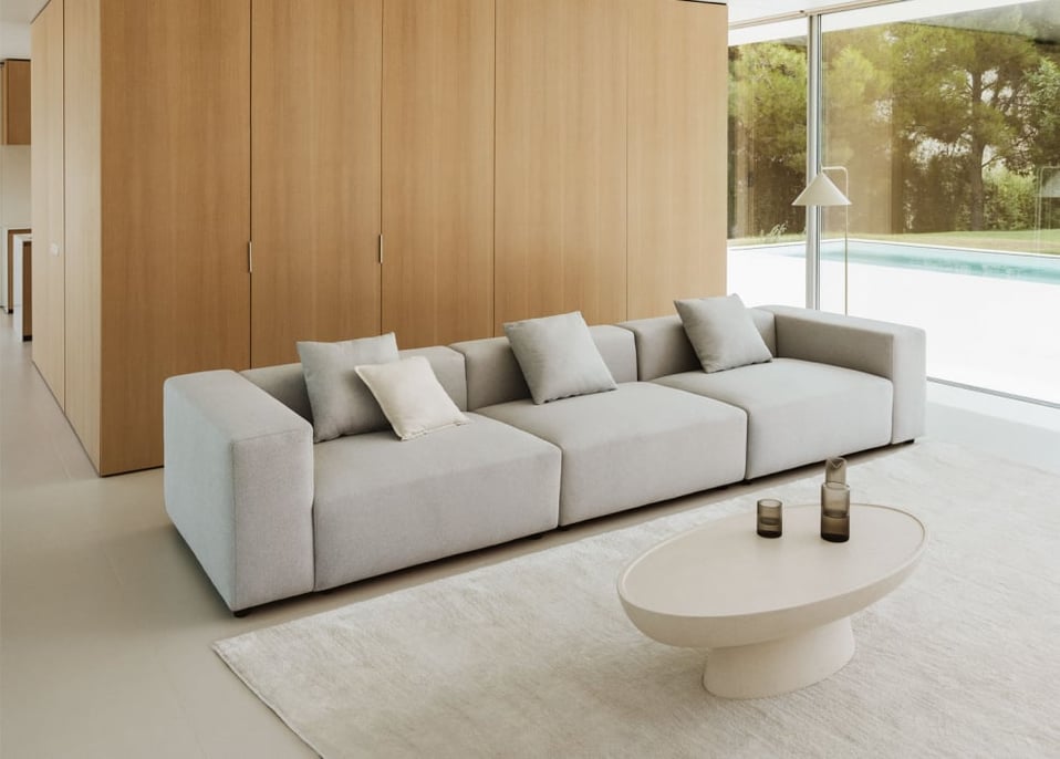 Sofá modular de 3 piezas (↔︎375 cm) con reposabrazos alto Bruna - Tela Gris Glacial