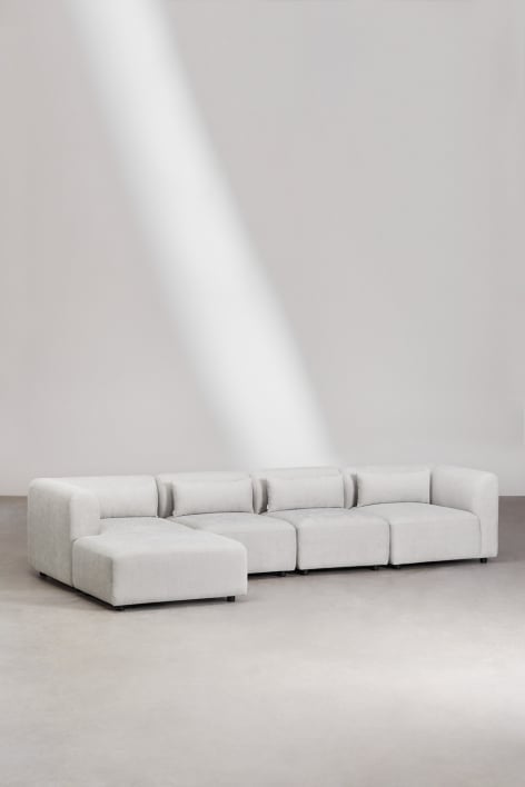 Sofá Modular de 4 Piezas con Puff Fogler - Tela Gris Claro