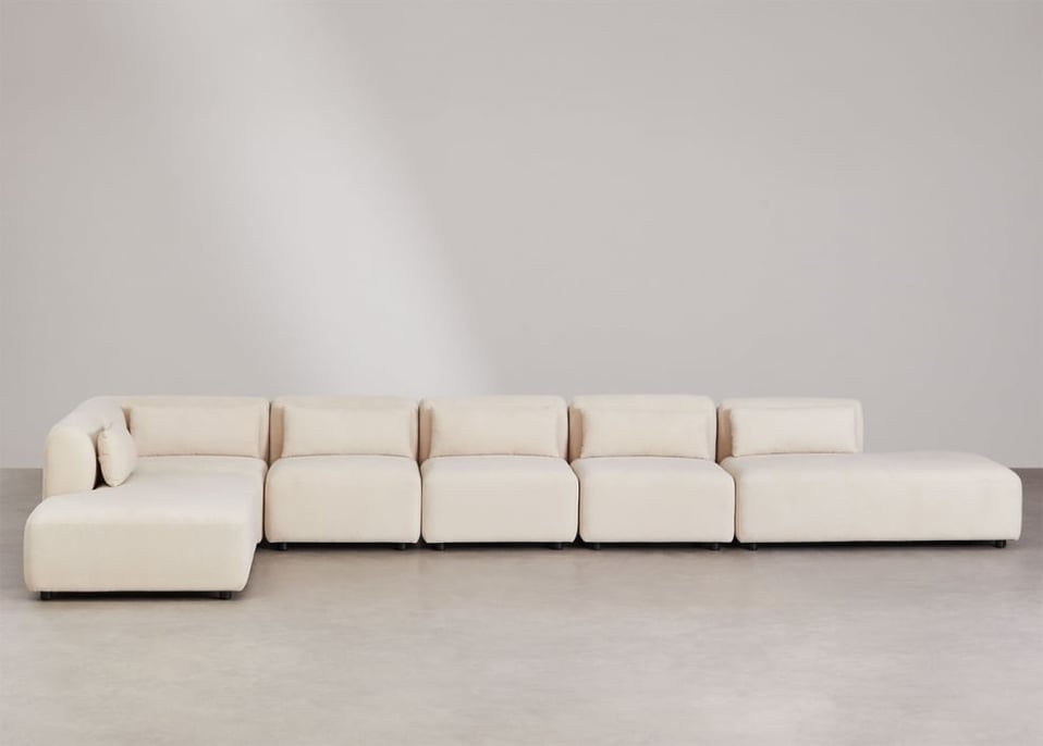 Sofá modular esquinero de 6 piezas con doble diván Fogler - Pana Beige Lino