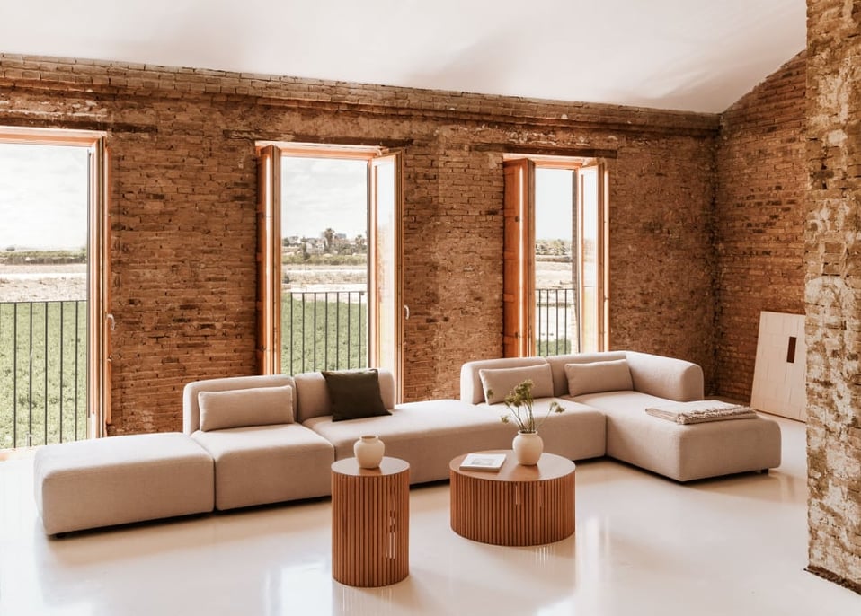 Sofá modular chaise longue esquinero derecho de 4 piezas con diván y puff Fogler