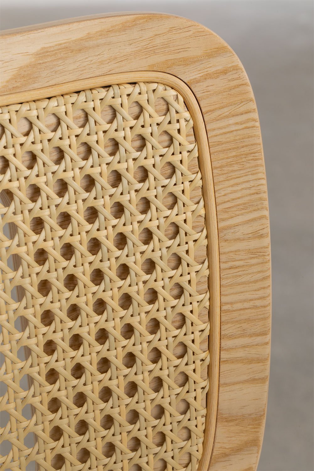 Pack de 4 taburetes altos 65 cm en madera acabado natural, ratán y polipiel blanco roto Raysa, imagen de galería 5