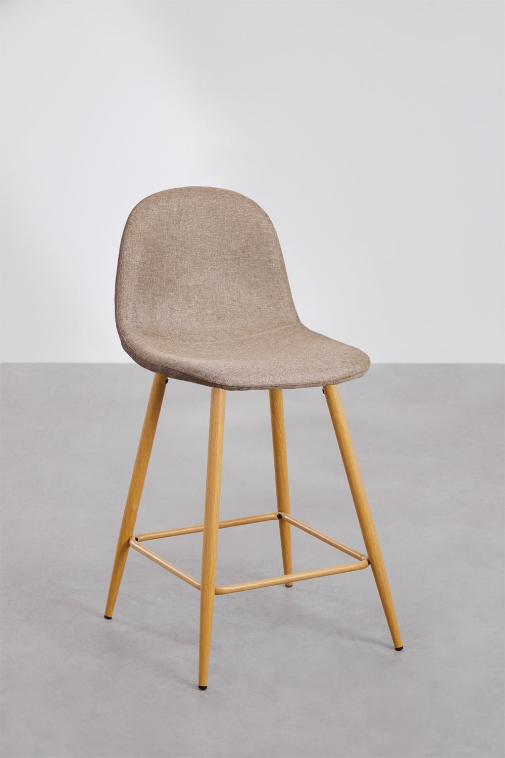 Pack de 4 taburetes altos 65 cm en tela gris topo y patas acabado madera natural Glamm, imagen de galer&iacute;a 1