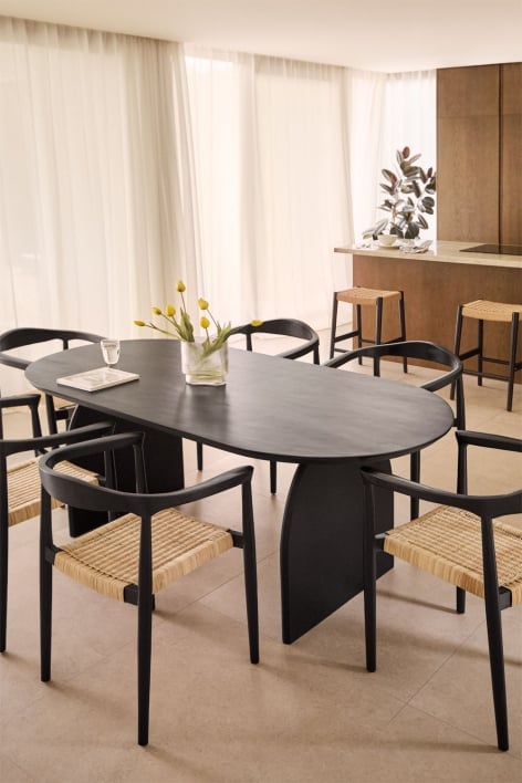 Mesa de comedor ovalada en madera de acacia (200x100 cm) Bedum - Negro