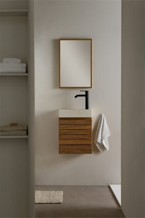 Conjunto de muebles de baño en madera de teca con lavabo integrado en cemento Napier