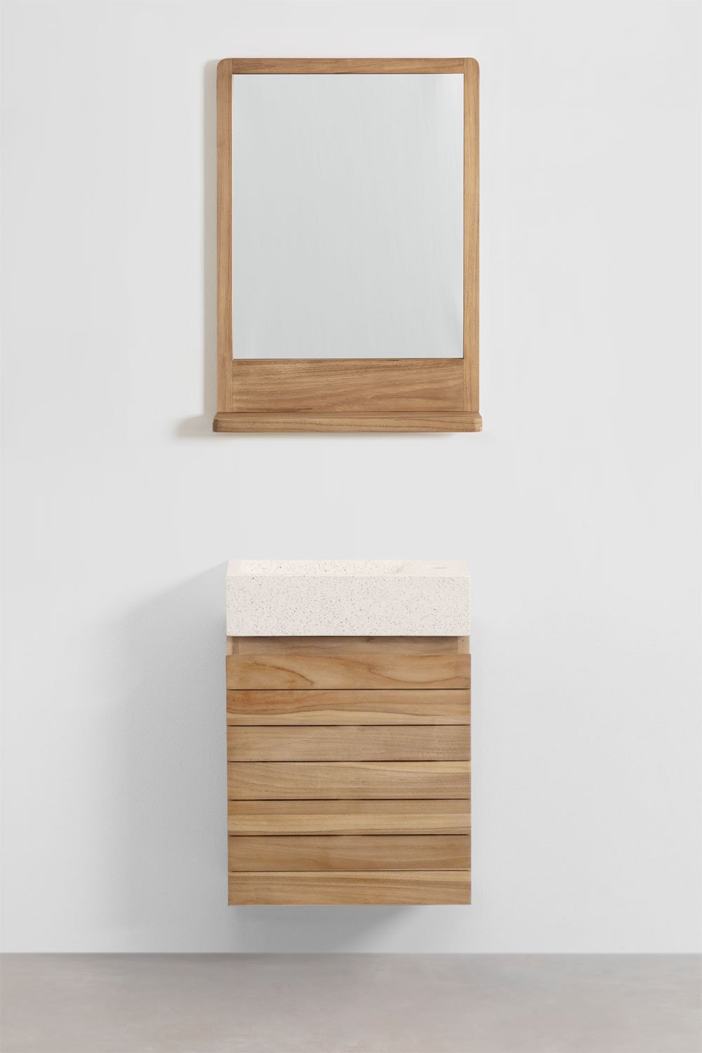 Conjunto de mueble de baño en madera de teca con lavabo integrado en cemento Napier , imagen de galería 2