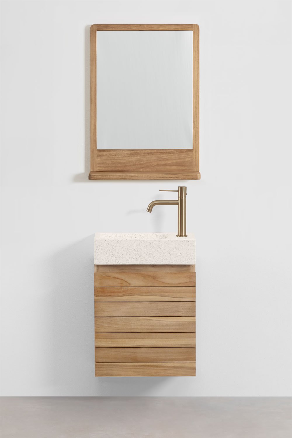 Conjunto de muebles de baño en madera de teca con lavabo integrado en cemento Napier , imagen de galería 2