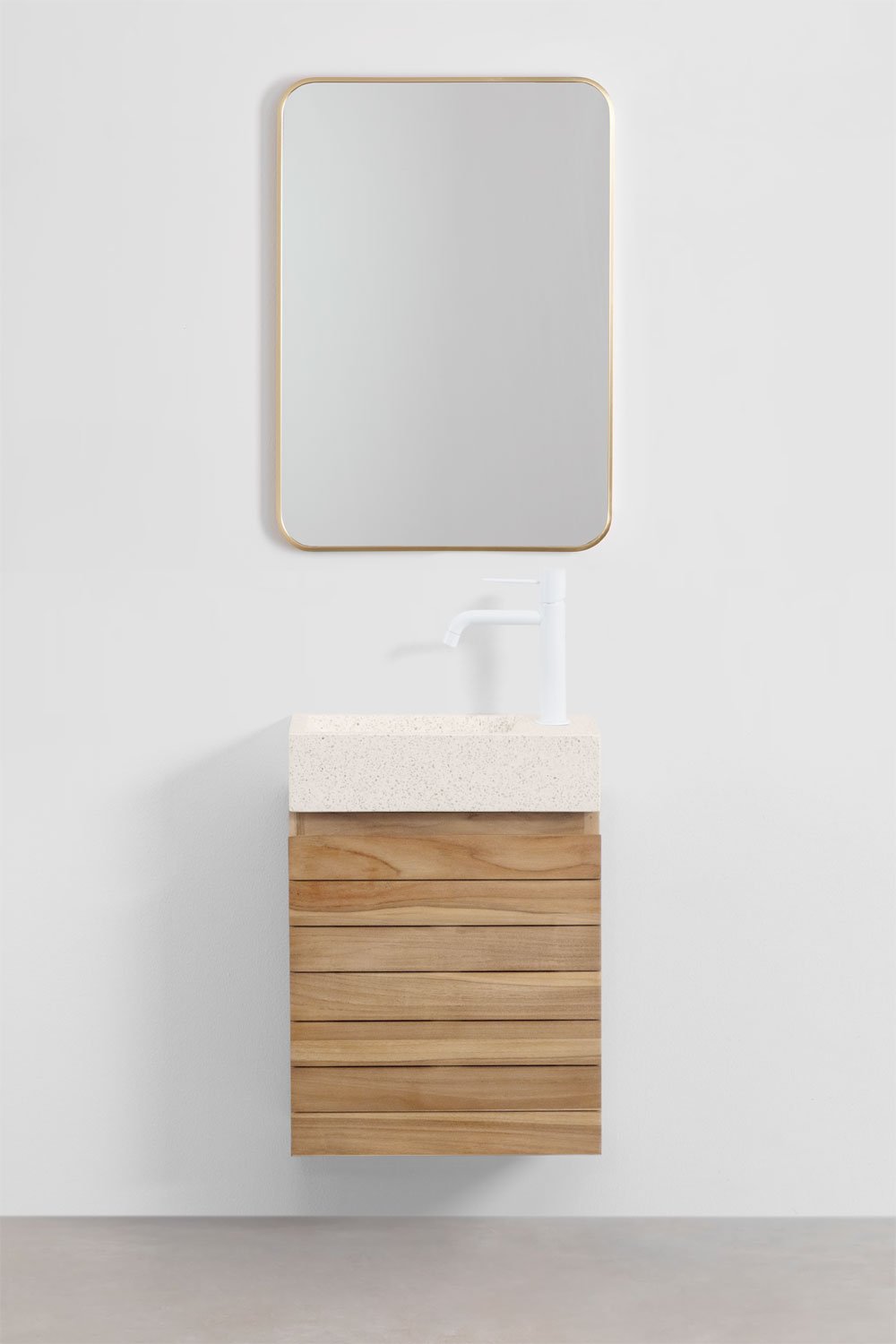 Conjunto de mueble de baño en madera de teca con lavabo integrado en cemento Napier , imagen de galería 2