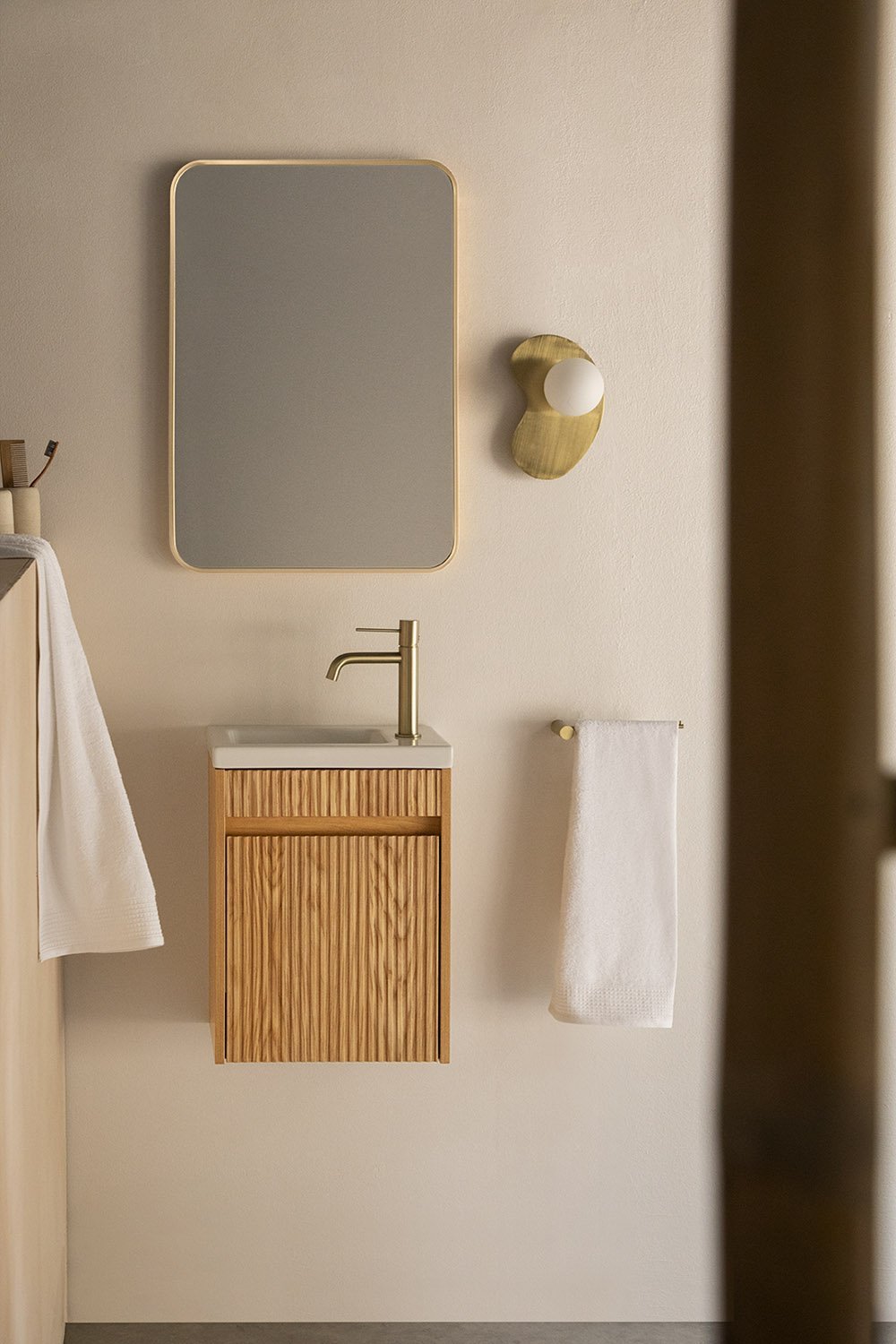 Conjunto de Mueble de Baño Madera de Fresno con Lavabo Integrado Narek , imagen de galería 1