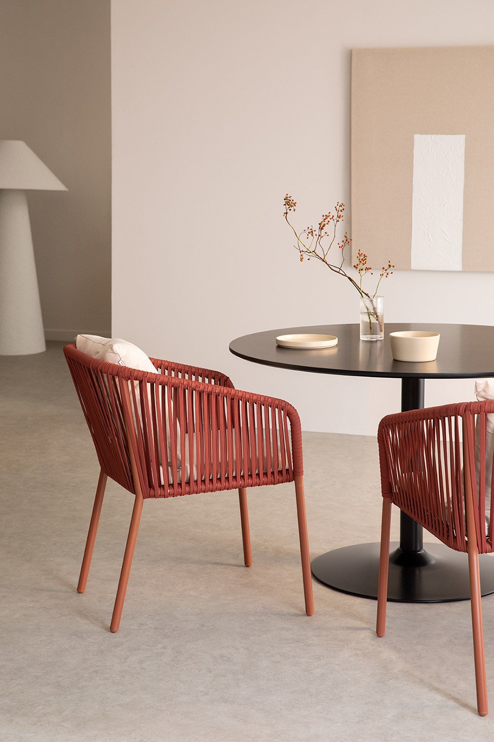 Pack de 2 sillas de comedor con reposabrazos en aluminio y cuerda trenzada Arhiza Classic, imagen de galería 1