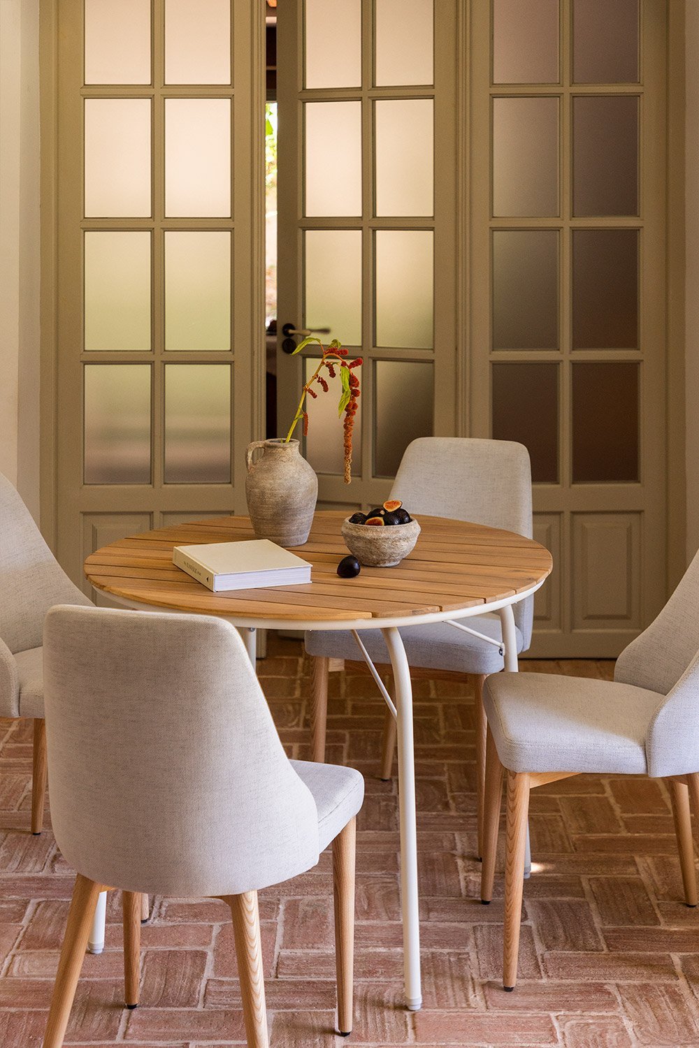 Mesa de comedor redonda en aluminio y madera de acacia (Ø100 cm) Basper       , imagen de galería 1