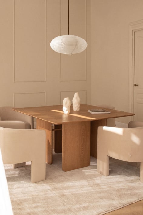 Mesa de comedor cuadrada 140x140 cm en MDF y chapa de fresno Ginger