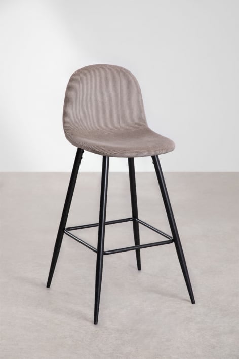 Taburete alto 75 cm en pana marrón moka y patas negras Glamm