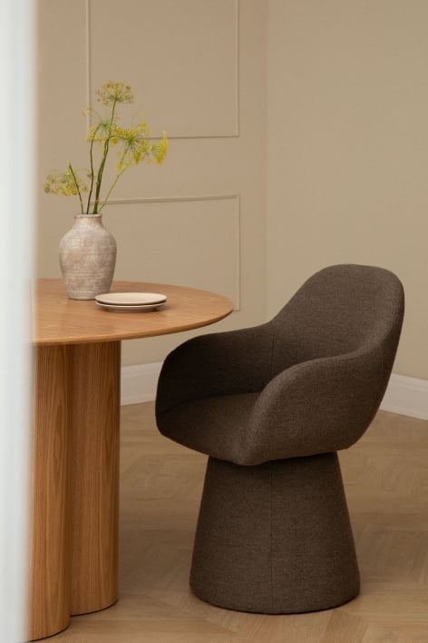 Silla de comedor giratoria con reposabrazos tapizada Erica - Bouclé Marrón Trigo