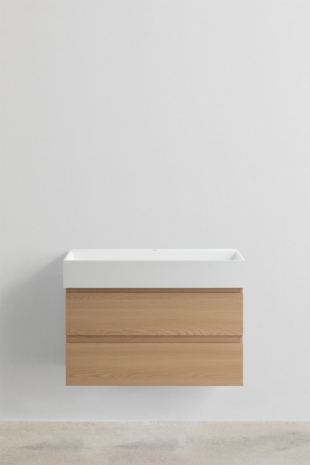 Conjunto de mueble de baño en madera y chapa de fresno con lavabo integrado Ona, imagen de galería 2