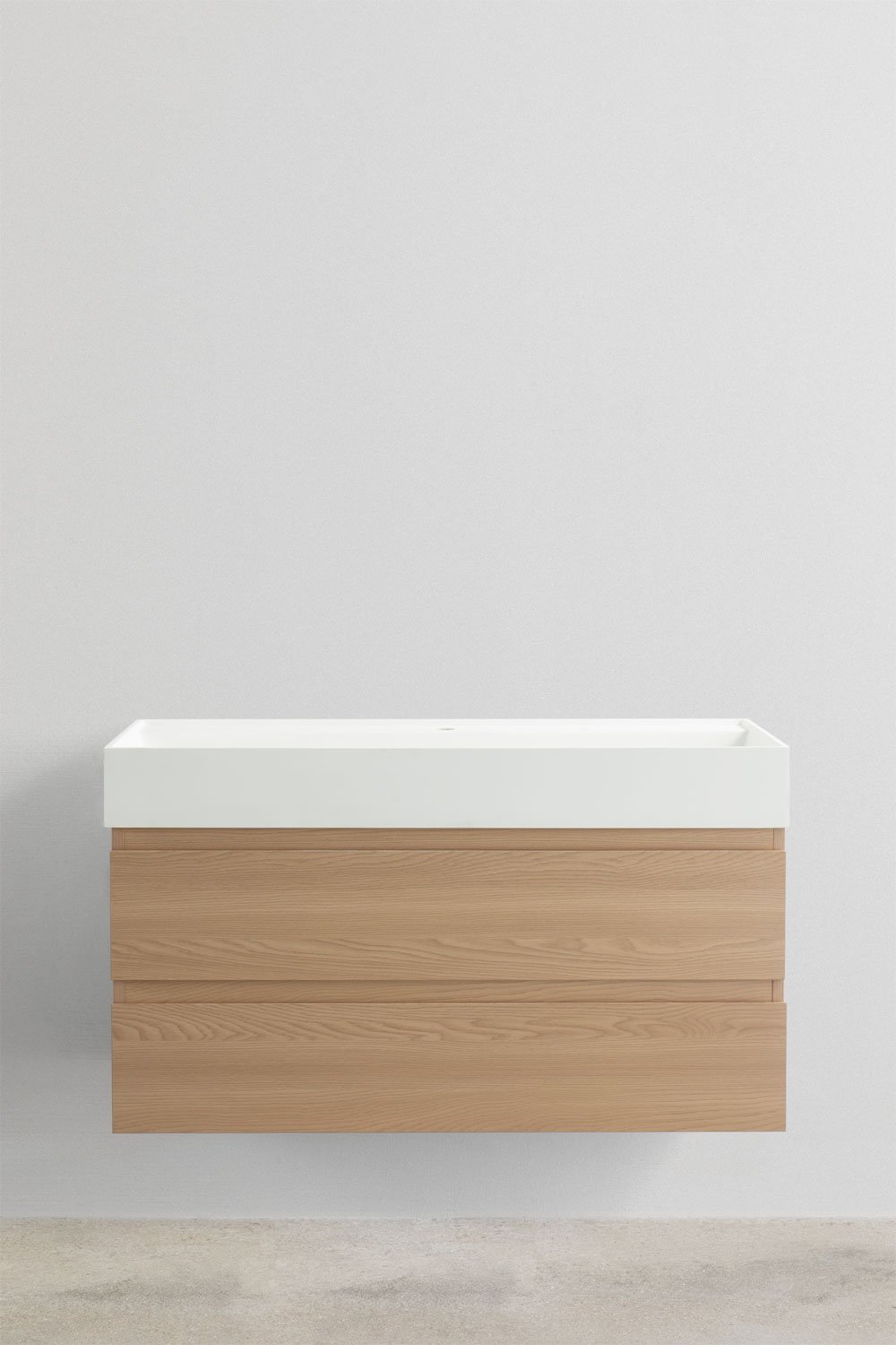 Conjunto de mueble de baño en madera y chapa de fresno con lavabo integrado Ona, imagen de galería 2