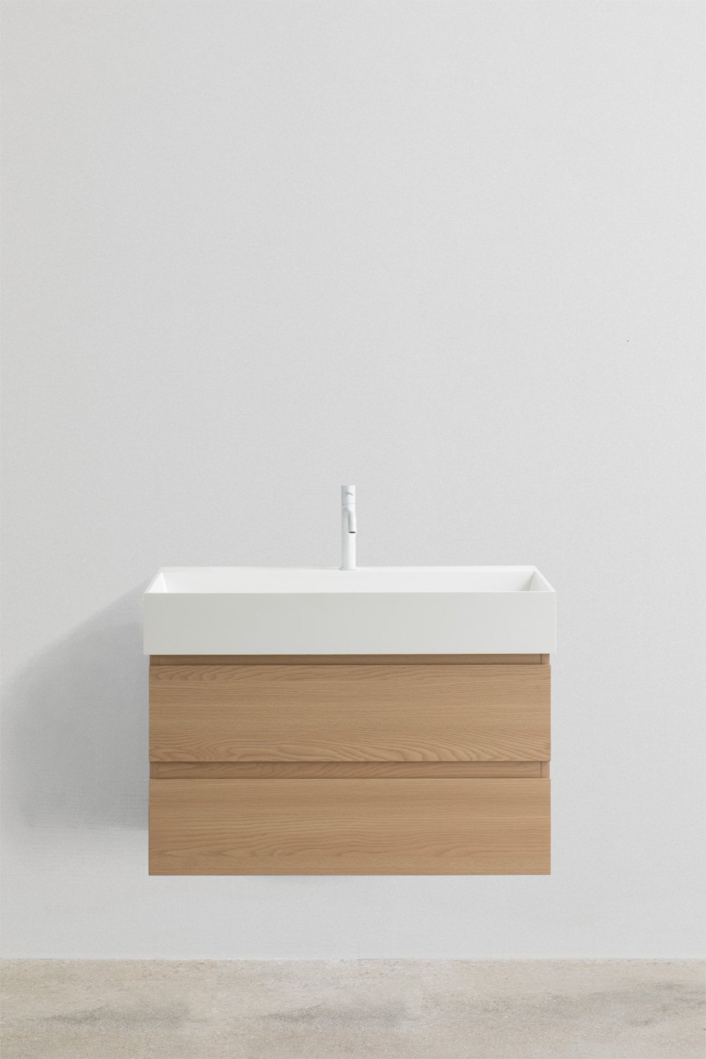 Conjunto de mueble de baño en madera y chapa de fresno con lavabo integrado Ona, imagen de galería 2
