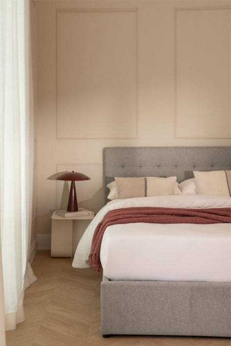 Cama tapizada con canapé abatible Abiel - Tela Gris