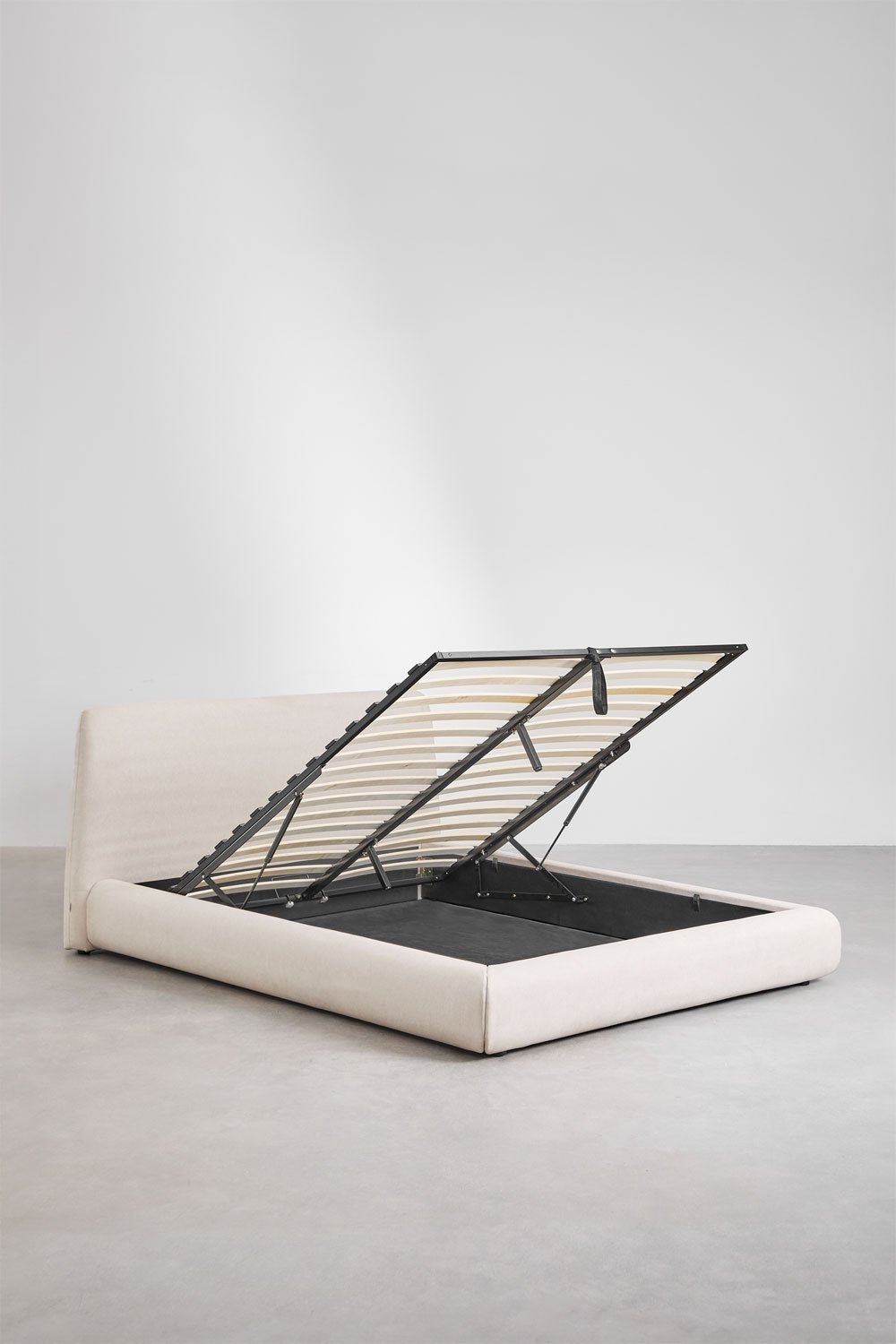 Cama para colchón 160x200cm con canapé abatible en tela beige crema Norena, imagen de galería 3