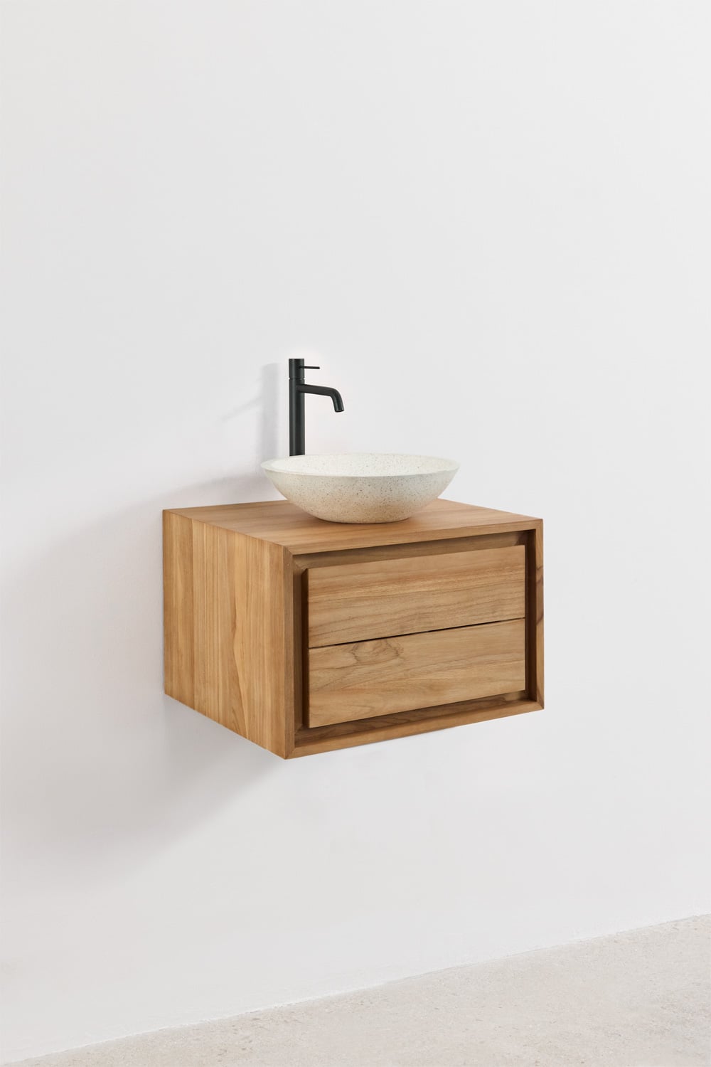 Conjunto de mueble de baño suspendido en madera de teca Jabari, imagen de galer&iacute;a 3